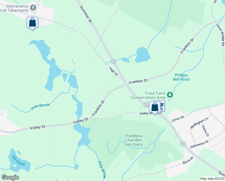 map of restaurants, bars, coffee shops, grocery stores, and more near 1252 Franklin Street in Duxbury