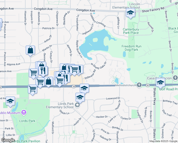 map of restaurants, bars, coffee shops, grocery stores, and more near 620 Cobblestone Court in Elgin