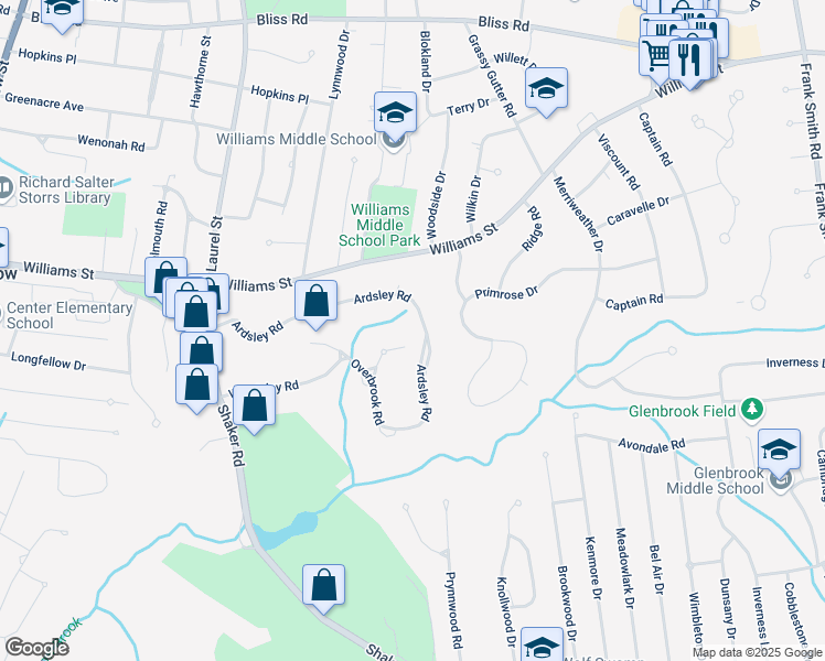 map of restaurants, bars, coffee shops, grocery stores, and more near 252 Ardsley Road in Longmeadow
