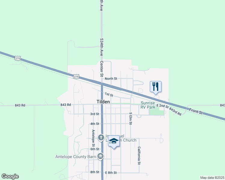 map of restaurants, bars, coffee shops, grocery stores, and more near 205 Front Street in Tilden