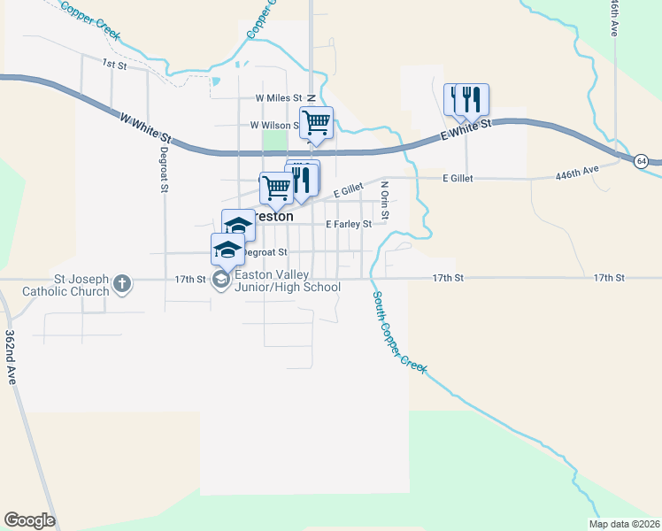 map of restaurants, bars, coffee shops, grocery stores, and more near 1-99 E School St in Preston