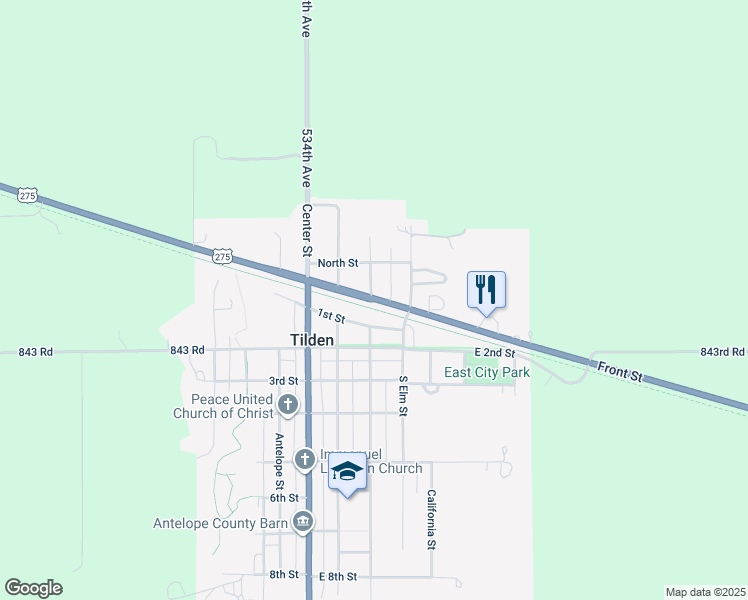 map of restaurants, bars, coffee shops, grocery stores, and more near 399 Front Street in Tilden