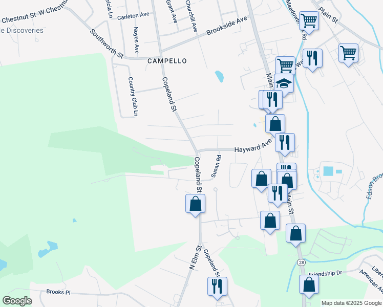 map of restaurants, bars, coffee shops, grocery stores, and more near 397 Copeland Street in Brockton
