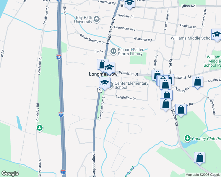 map of restaurants, bars, coffee shops, grocery stores, and more near 837 Longmeadow Street in Longmeadow