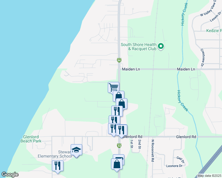 map of restaurants, bars, coffee shops, grocery stores, and more near 3822 Red Arrow Highway in St. Joseph