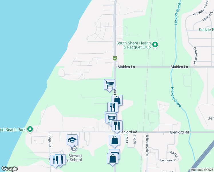 map of restaurants, bars, coffee shops, grocery stores, and more near 3822 Red Arrow Highway in St. Joseph
