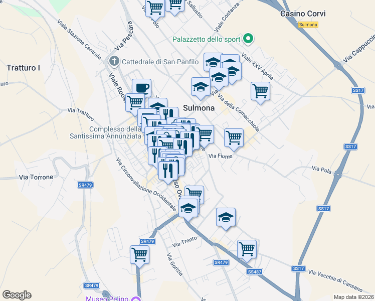 map of restaurants, bars, coffee shops, grocery stores, and more near 6 Via Federico II in Sulmona