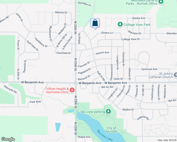 map of restaurants, bars, coffee shops, grocery stores, and more near 2301-2399 Belmont Drive in Norfolk