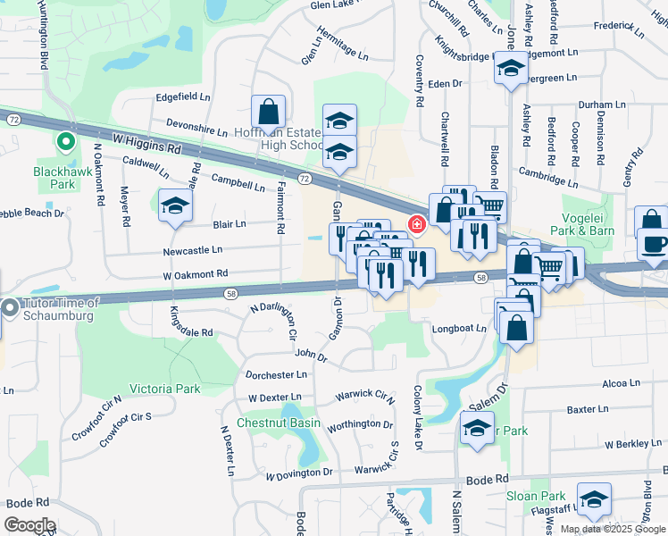 map of restaurants, bars, coffee shops, grocery stores, and more near 1149-1199 W Golf Rd in Hoffman Estates