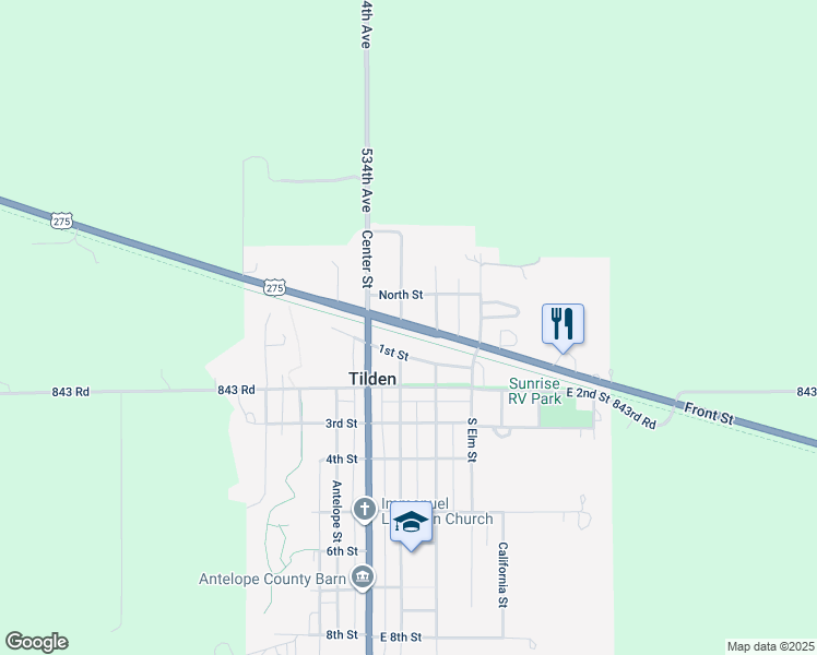 map of restaurants, bars, coffee shops, grocery stores, and more near 271 Front Street in Tilden