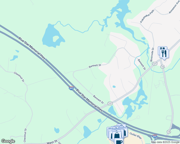 map of restaurants, bars, coffee shops, grocery stores, and more near 255 Bennett Street in Wrentham