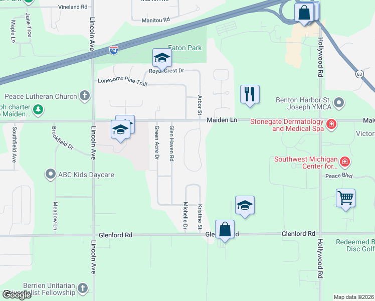 map of restaurants, bars, coffee shops, grocery stores, and more near 3765 Glen Haven Road in St. Joseph