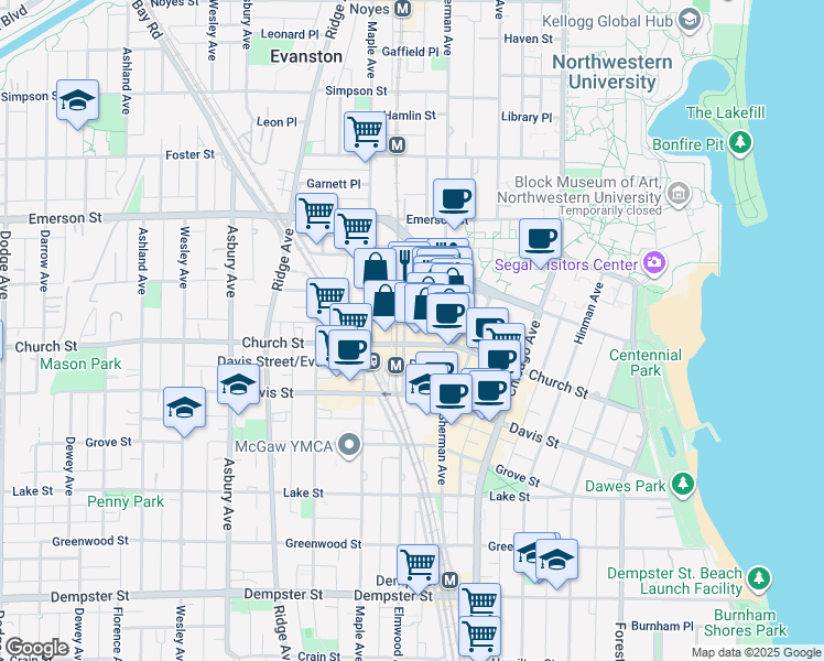 map of restaurants, bars, coffee shops, grocery stores, and more near 816 Clark Street in Evanston