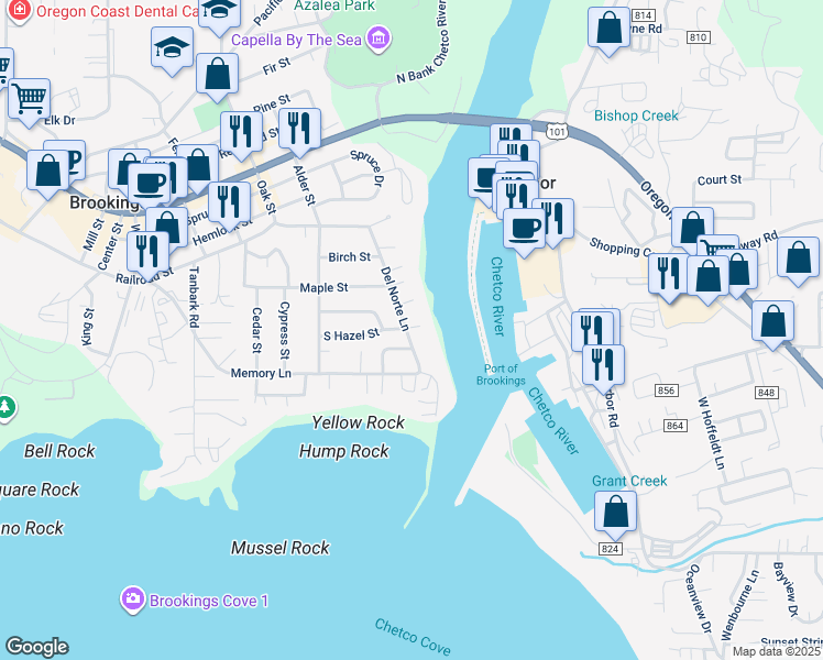 map of restaurants, bars, coffee shops, grocery stores, and more near 236 Fountain Court in Brookings