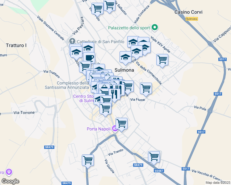 map of restaurants, bars, coffee shops, grocery stores, and more near 20 Largo Palizze in Sulmona