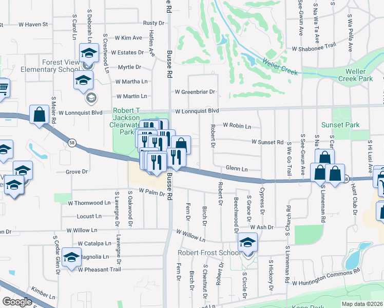 map of restaurants, bars, coffee shops, grocery stores, and more near 900 South Edgewood Lane in Mount Prospect