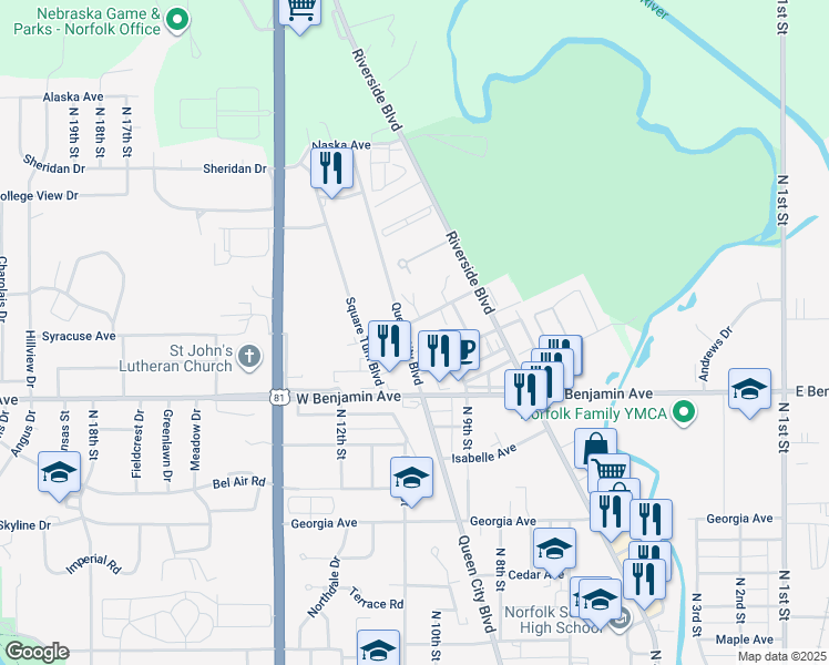 map of restaurants, bars, coffee shops, grocery stores, and more near 1017 Syracuse Avenue in Norfolk