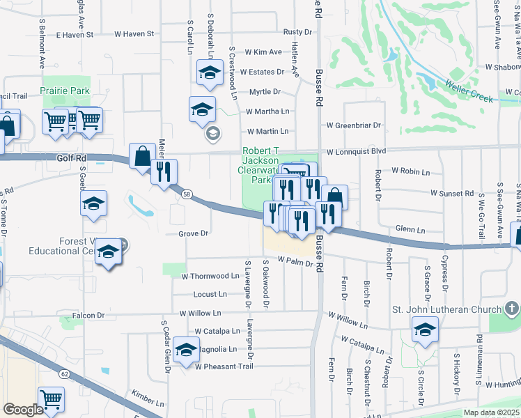 map of restaurants, bars, coffee shops, grocery stores, and more near 1818 West Golf Road in Mount Prospect