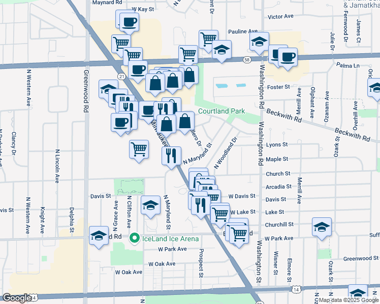 map of restaurants, bars, coffee shops, grocery stores, and more near 9248 North Callero Drive in Niles