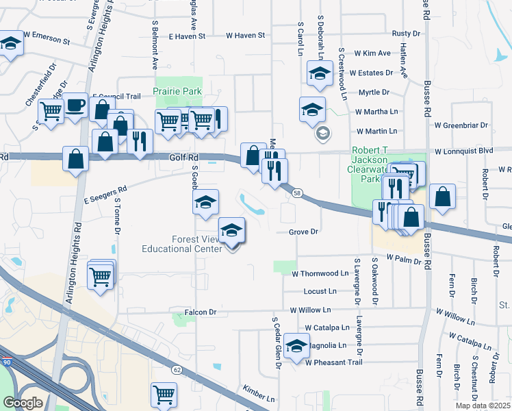 map of restaurants, bars, coffee shops, grocery stores, and more near 965 East Golf Road in Arlington Heights