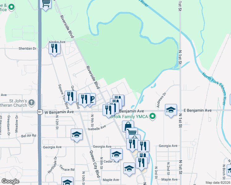 map of restaurants, bars, coffee shops, grocery stores, and more near 603 Hespe Drive in Norfolk