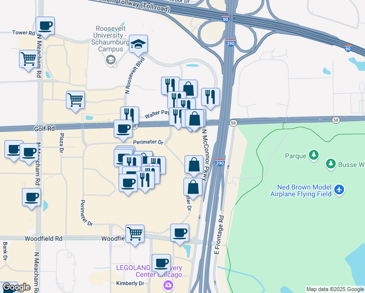map of restaurants, bars, coffee shops, grocery stores, and more near 1101 Perimeter Drive in Schaumburg