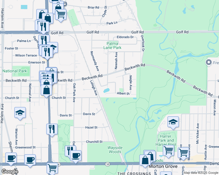 map of restaurants, bars, coffee shops, grocery stores, and more near 9225 Nashville Avenue in Morton Grove