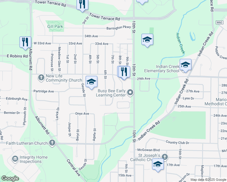 map of restaurants, bars, coffee shops, grocery stores, and more near 2710 Ridgeview Way in Marion
