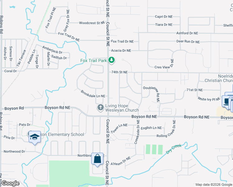 map of restaurants, bars, coffee shops, grocery stores, and more near 7102 Council Street Northeast in Cedar Rapids