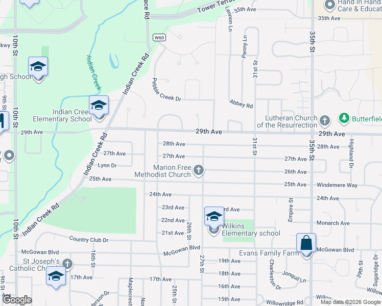 map of restaurants, bars, coffee shops, grocery stores, and more near 2699 28th Avenue in Marion