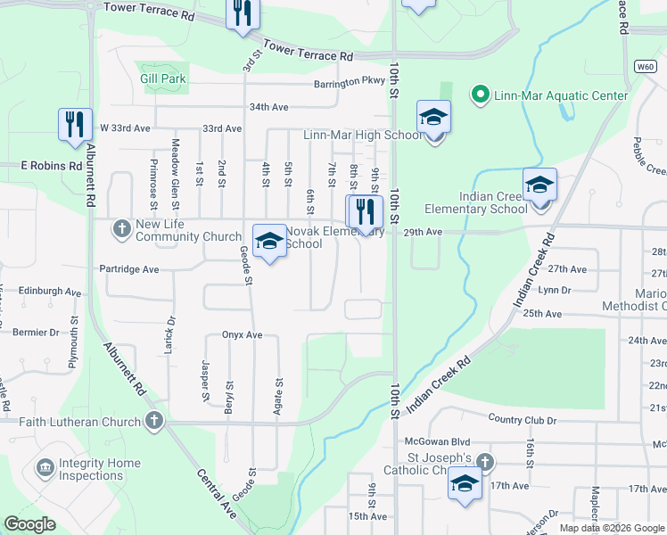 map of restaurants, bars, coffee shops, grocery stores, and more near 2585 Ridgeview Way in Marion