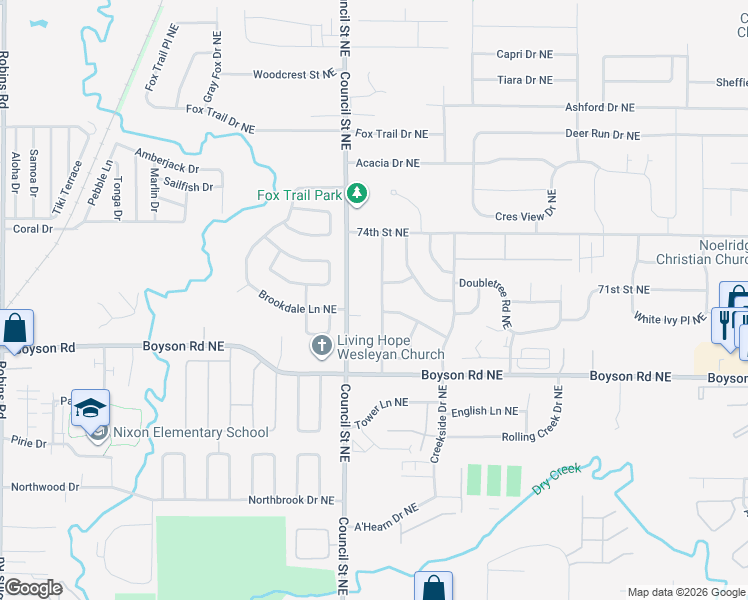 map of restaurants, bars, coffee shops, grocery stores, and more near 7102 Council Street Northeast in Cedar Rapids