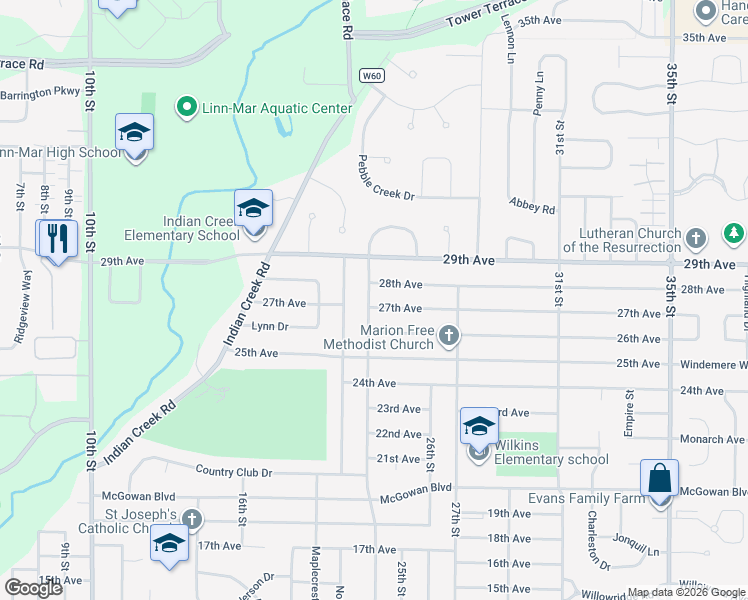map of restaurants, bars, coffee shops, grocery stores, and more near 2431 28th Avenue in Marion