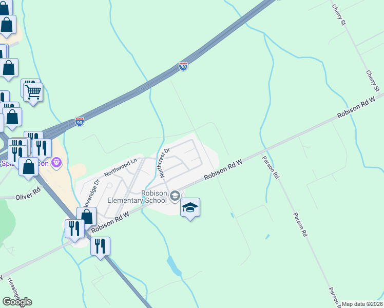 map of restaurants, bars, coffee shops, grocery stores, and more near 1501-1589 Pinegrove Way in Erie
