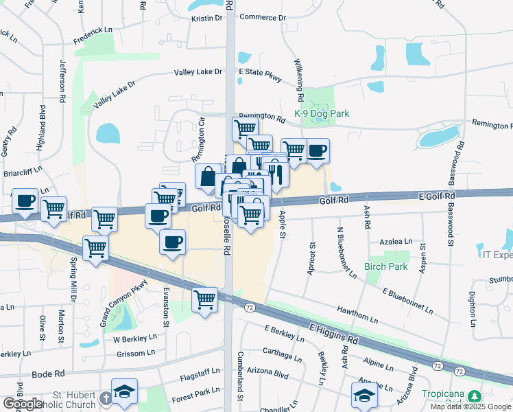 map of restaurants, bars, coffee shops, grocery stores, and more near 53 East Golf Road in Hoffman Estates