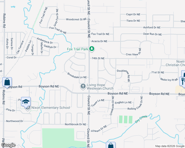 map of restaurants, bars, coffee shops, grocery stores, and more near 7102 Council Street Northeast in Cedar Rapids