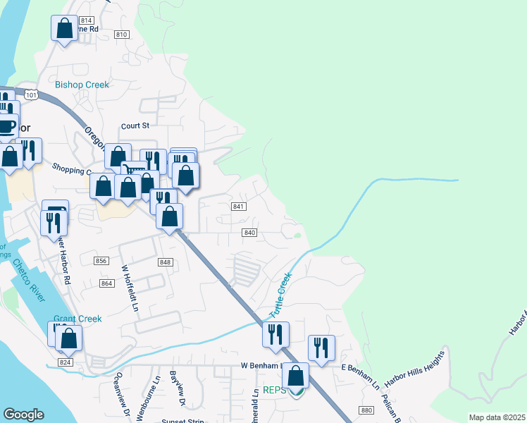map of restaurants, bars, coffee shops, grocery stores, and more near 16240 Ivy Lane in Brookings