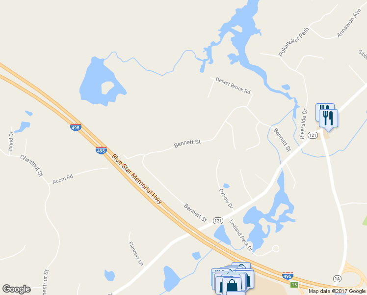 map of restaurants, bars, coffee shops, grocery stores, and more near 255 Bennett Street in Wrentham