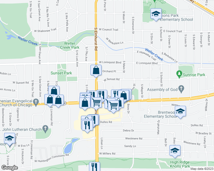 map of restaurants, bars, coffee shops, grocery stores, and more near 905 South Tower Drive in Mount Prospect