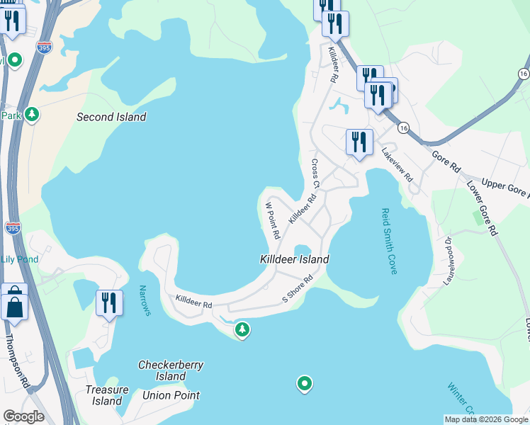 map of restaurants, bars, coffee shops, grocery stores, and more near 52 West Point Road in Webster