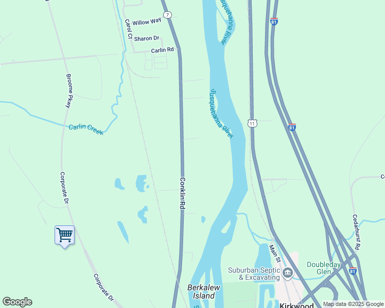 map of restaurants, bars, coffee shops, grocery stores, and more near 1271 Conklin Road in Conklin