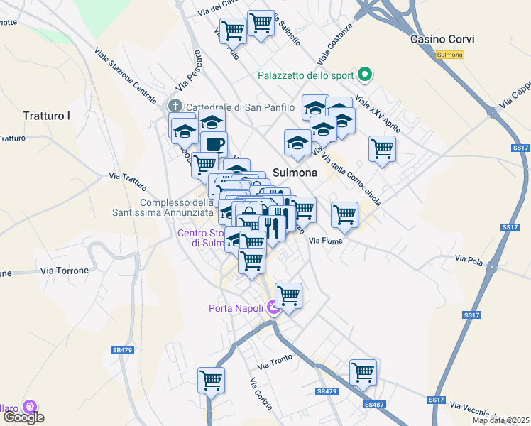 map of restaurants, bars, coffee shops, grocery stores, and more near 20 Largo Palizze in Sulmona