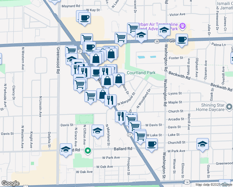 map of restaurants, bars, coffee shops, grocery stores, and more near 9033 North Milwaukee Avenue in Niles