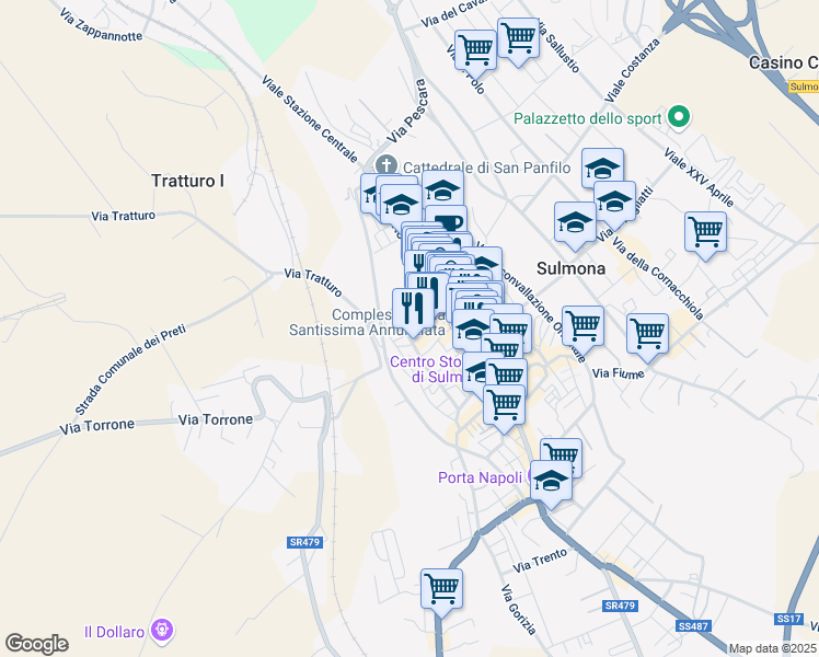 map of restaurants, bars, coffee shops, grocery stores, and more near 2 Via Rettangolo in Sulmona