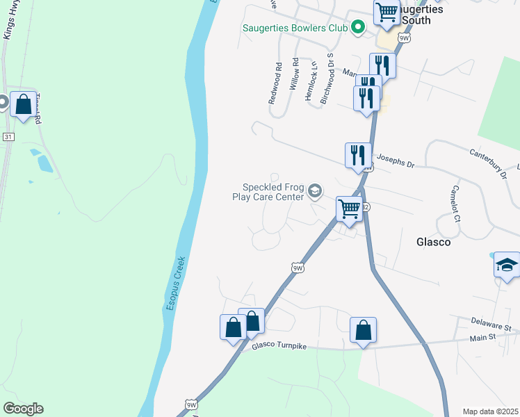 map of restaurants, bars, coffee shops, grocery stores, and more near 67 Red Maple Road in Saugerties