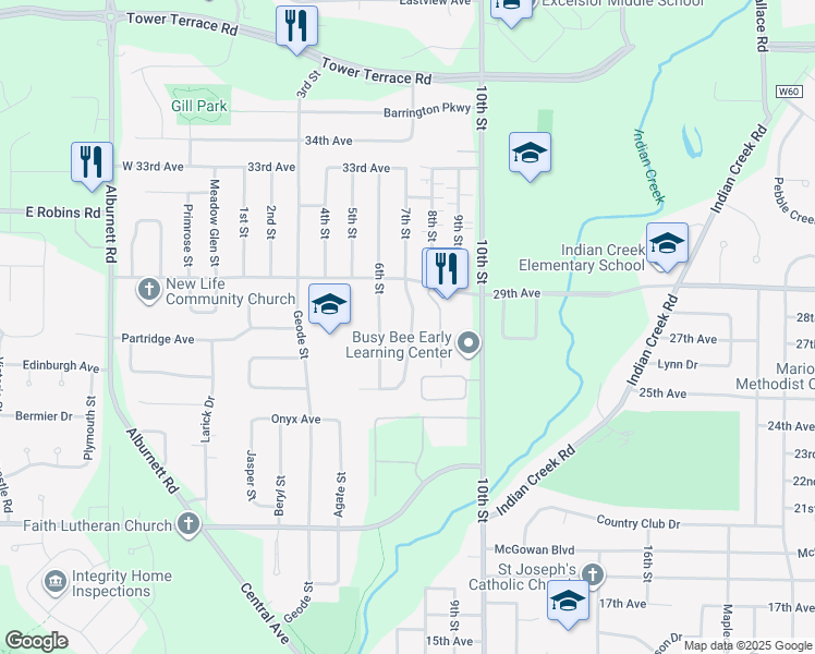 map of restaurants, bars, coffee shops, grocery stores, and more near 2710 Ridgeview Way in Marion