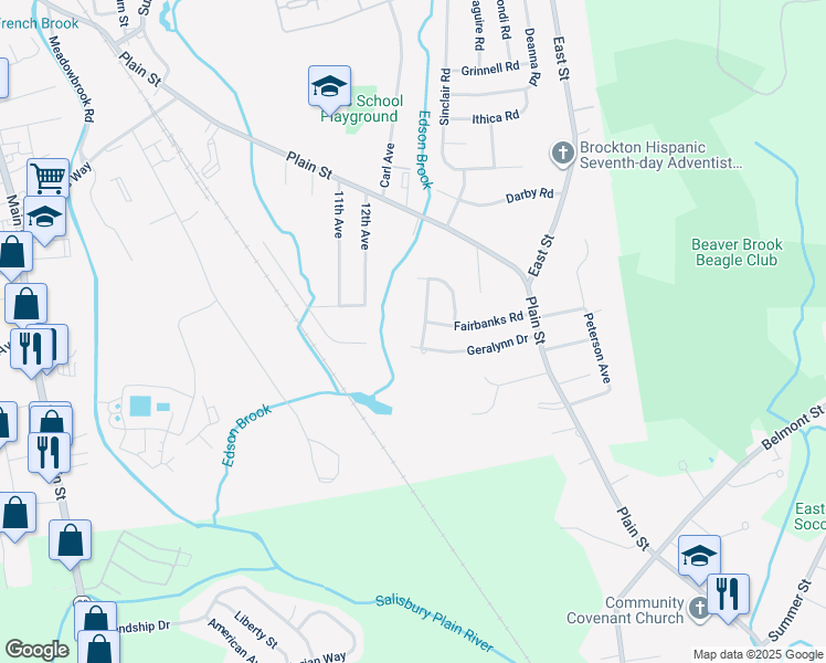 map of restaurants, bars, coffee shops, grocery stores, and more near 48 Juneau Road in Brockton