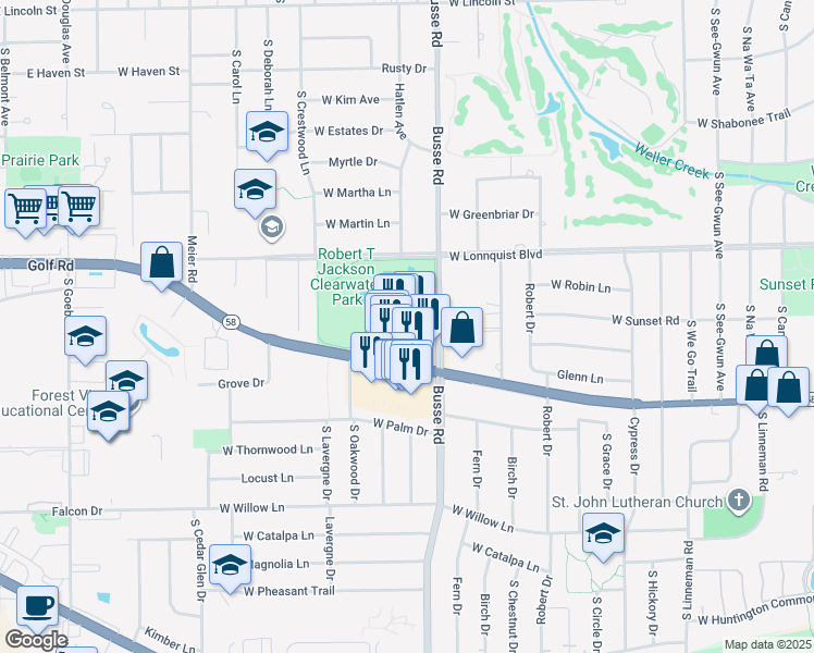 map of restaurants, bars, coffee shops, grocery stores, and more near 1730 West Golf Road in Mount Prospect