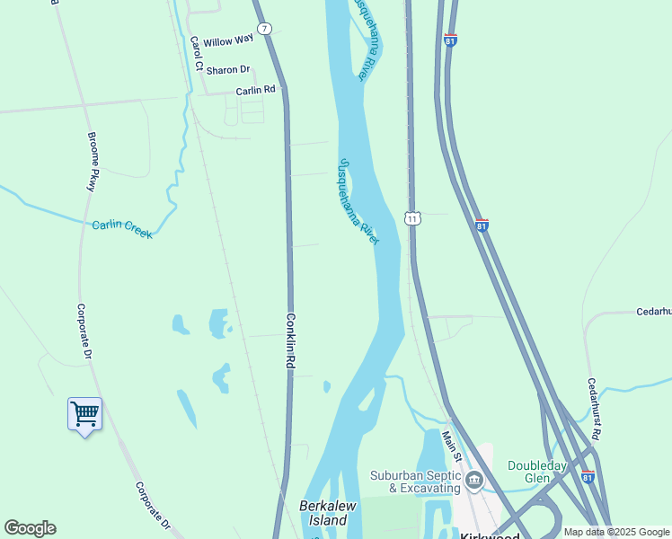 map of restaurants, bars, coffee shops, grocery stores, and more near 1271 Conklin Road in Conklin