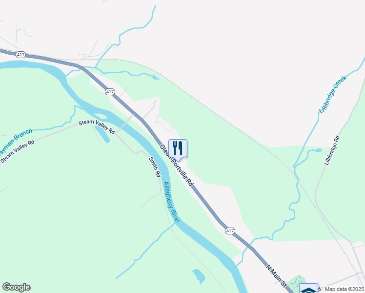 map of restaurants, bars, coffee shops, grocery stores, and more near 1026 Portville Olean Road in Portville